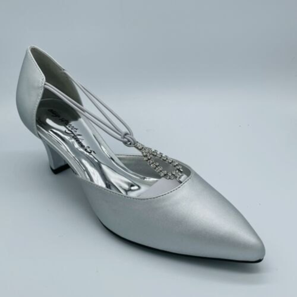 Easy Street Moonlight Pointed Toe Pumps Womans Shoe in Silver Satin Sz 8.5 M